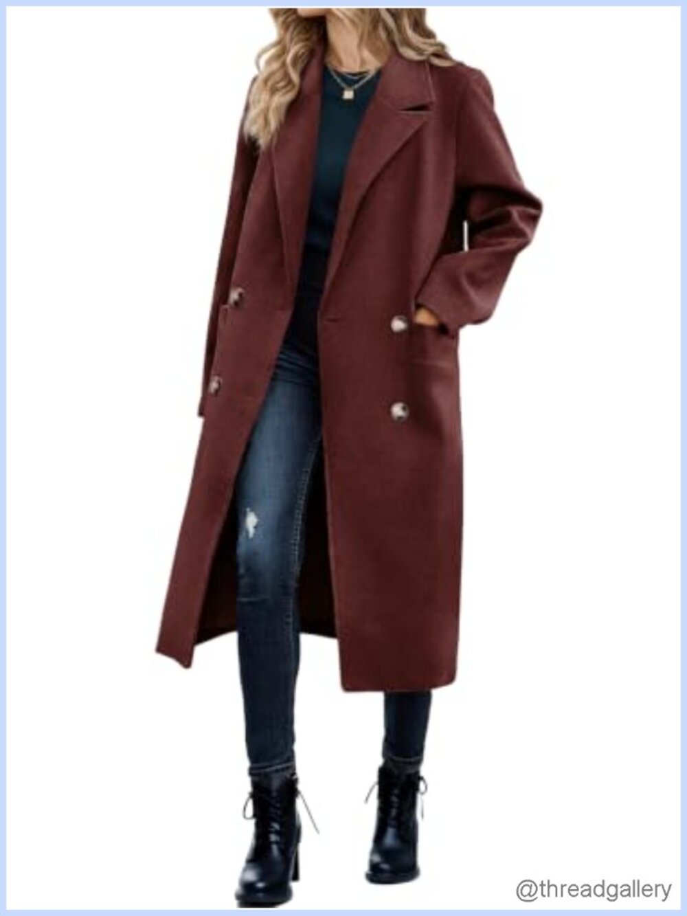 Women Double Breasted Pea Coat Long Trench Coat Work Office Overcoat